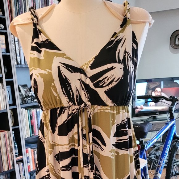 Vintage Nine West Long Dress Olive Green and Black Size 6 - Picture 3 of 9